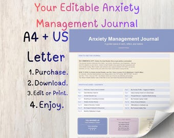 Anxiety Management Journal | CBT Tools, Mood Tracker, Self Care (Digital Download)