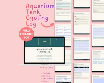 Aquarium Tank Cycling Log | Editable Fish Tank Planner PDF | Printable Fishkeeping Journal | Nitrogen Cycle Tracker | US Letter & A4