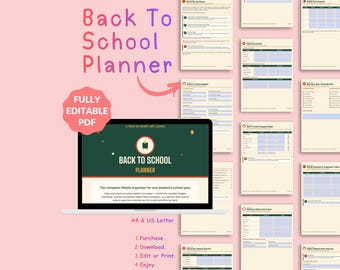 Back to School Planner | Editable & Printable PDF | Digital Student Organizer | US Letter and A4 | Instant Download