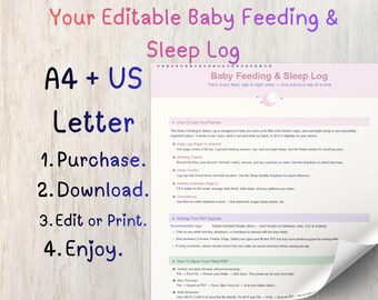 Editable Baby Feeding & Sleep Log | Newborn Tracker (Digital Download)
