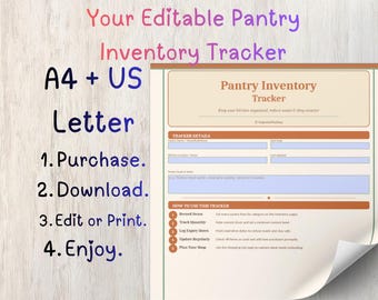 Pantry Inventory Tracker Editable | Kitchen Organizer PDF | Instant Download | A4 and US Letter