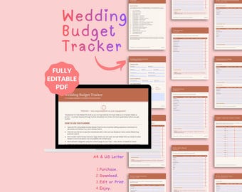 Wedding Budget Tracker | Editable PDF Planner, Vendor & Tip Tracker | US Letter and A4