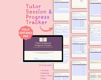 Tutor Session Log & Progress Tracker | Printable Editable PDF Planner for Tutors | Student Homework Payment Log