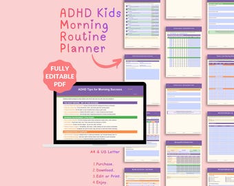 ADHD Kids Morning Routine Planner | Editable Daily Planner (US Letter, A4)
