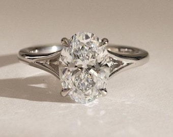 Split Shank Wedding Ring, 14K White Gold Plated, Solitaitre Engagement Ring, 1.94 Ct Oval Cut Moissanite Ring, Anniversary Gifts, Rings
