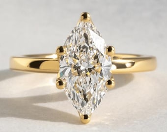 Simple Solitaire Ring, Engagement Marquise Cut 2 Ct Ring, 14k Yellow Gold Plated, Wedding Promise Ring, Birthday Gifts For Her, Ring For Her