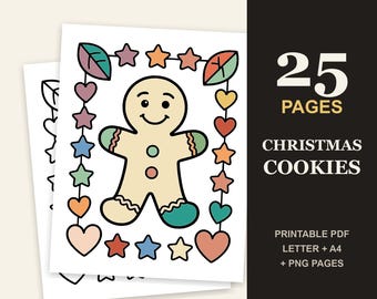Christmas Cookie Coloring Pages for Kids Ages 3-8, 25 Cute Holiday Treat Pages (PDF)