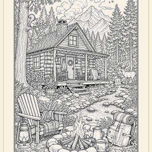 Camping Coloring Book for Adults, 28 Detailed Outdoor, Mountain Lake and Campfire Pages, Nature Coloring, US Letter and A4 PDF image 7