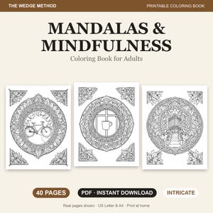 Mandala Coloring Book for Adults, 40 Detailed Mindfulness Mandalas, Printable PDF image 2