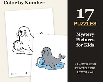 Ocean Color by Number for Kids, 17 Sea & Beach Mystery Picture Puzzles with Answer Keys (PDF)