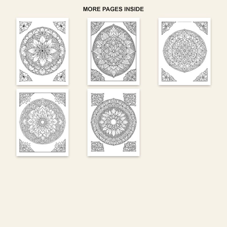 Mandala Coloring Book for Adults, 40 Detailed Mindfulness Mandalas, Printable PDF image 5