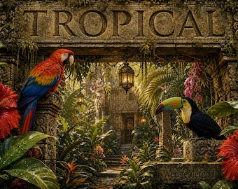 40 Tropical Coloring Book PDF, Jungle Adult Pages, Instant Download