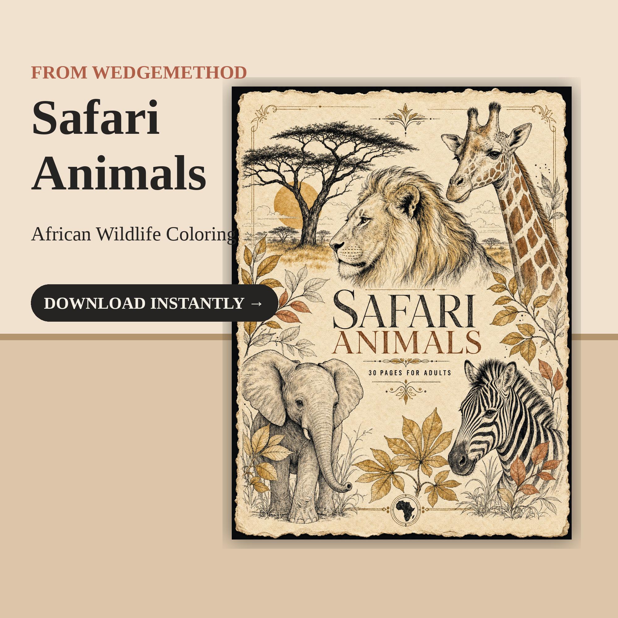 Safari Animals Coloring Book for Adults | 30 Pages PDF Printable ...