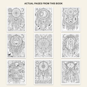 Boho Dreamcatcher Coloring Book for Adults, 28 Intricate Feather and Bohemian Pages, US Letter and A4 PDF image 3