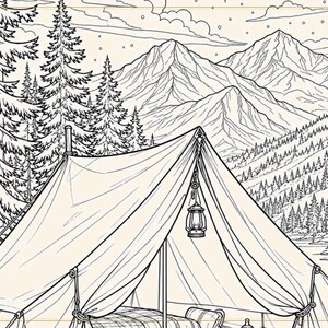 Camping Coloring Book for Adults, 28 Detailed Outdoor, Mountain Lake and Campfire Pages, Nature Coloring, US Letter and A4 PDF image 8