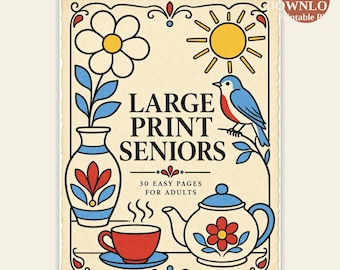 Large Print Coloring Book for Seniors — Easy Bold Line Designs for Adults — Printable PDF Download