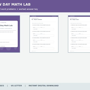Può includere: Una risorsa educativa digitale intitolata Snow Day Math Lab contenente 48 problemi matematici originali e una chiave di risposta dettagliata. Il documento include pagine con esercizi come Warm mittens e Paper stars in formato US letter.