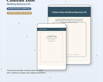 Chateau Blue Wedding Stationery Kit, Printable Invitation Suite (Digital Download)