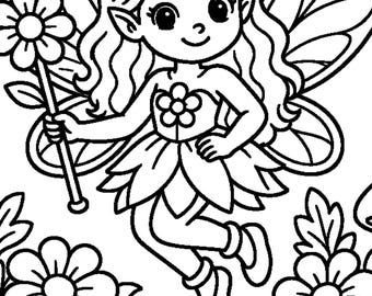 Fairy Garden Coloring Book for Kids, Bold Easy Pages (28 Pages PDF)