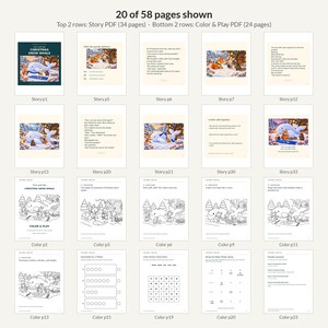 Pode incluir: Uma cole&ccedil;&atilde;o digital de 20 p&aacute;ginas de um conjunto PDF de 58 p&aacute;ginas intitulado Tazi and the Christmas Snow Whale. O documento inclui p&aacute;ginas de hist&oacute;rias ilustradas com uma baleia, raposa e coelho, al&eacute;m de p&aacute;ginas para colorir e atividades.