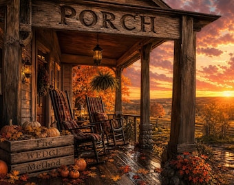 40 Autumn Porch Coloring Book PDF, Adult Pages, Instant Download
