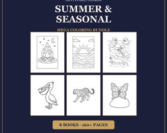 Pacote Completo de Verão e Temas Sazonais — Mais de 150 Páginas para Colorir Imprimíveis | 5 Livros | Download Instantâneo em PDF
