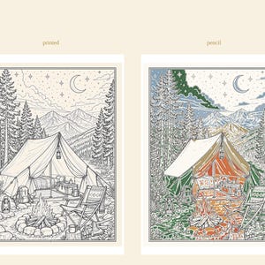Camping Coloring Book for Adults, 28 Detailed Outdoor, Mountain Lake and Campfire Pages, Nature Coloring, US Letter and A4 PDF image 6