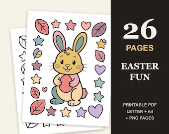 Easter Coloring Book for Kids Ages 3-8, 26 Bunny, Chick and Egg Pages (Printable PDF)