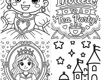 Princess Tea Party Coloring Book for Kids, Bold Lines, 28 Pages (PDF Download)