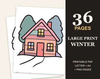 Large Print Winter Coloring Book for Seniors, 36 Bold Easy Cozy Printable Pages (PDF)