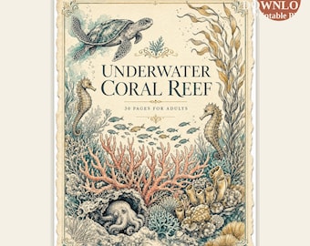 Underwater Coral Reef Coloring Book — 30 Relaxing Ocean Life Pages for Adults — Printable PDF Download
