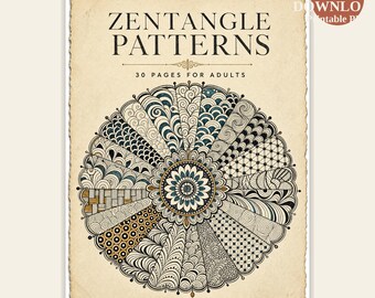 Zentangle Patterns Coloring Book — 30 Intricate Anti-Stress Pages for Adults — Printable PDF Download