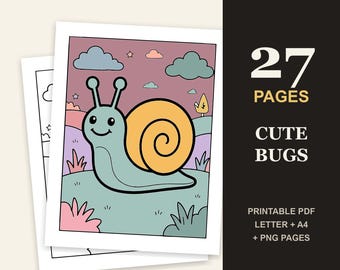 Cute Bugs Coloring Book for Kids Ages 3-8, 27 Insect Pages (Printable PDF)