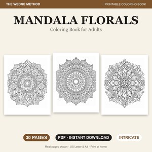 Malbuch mit floralen Mandalas für Erwachsene, 30 detaillierte Blumenmandala-Motive, druckbare PDF-Datei Bild 2