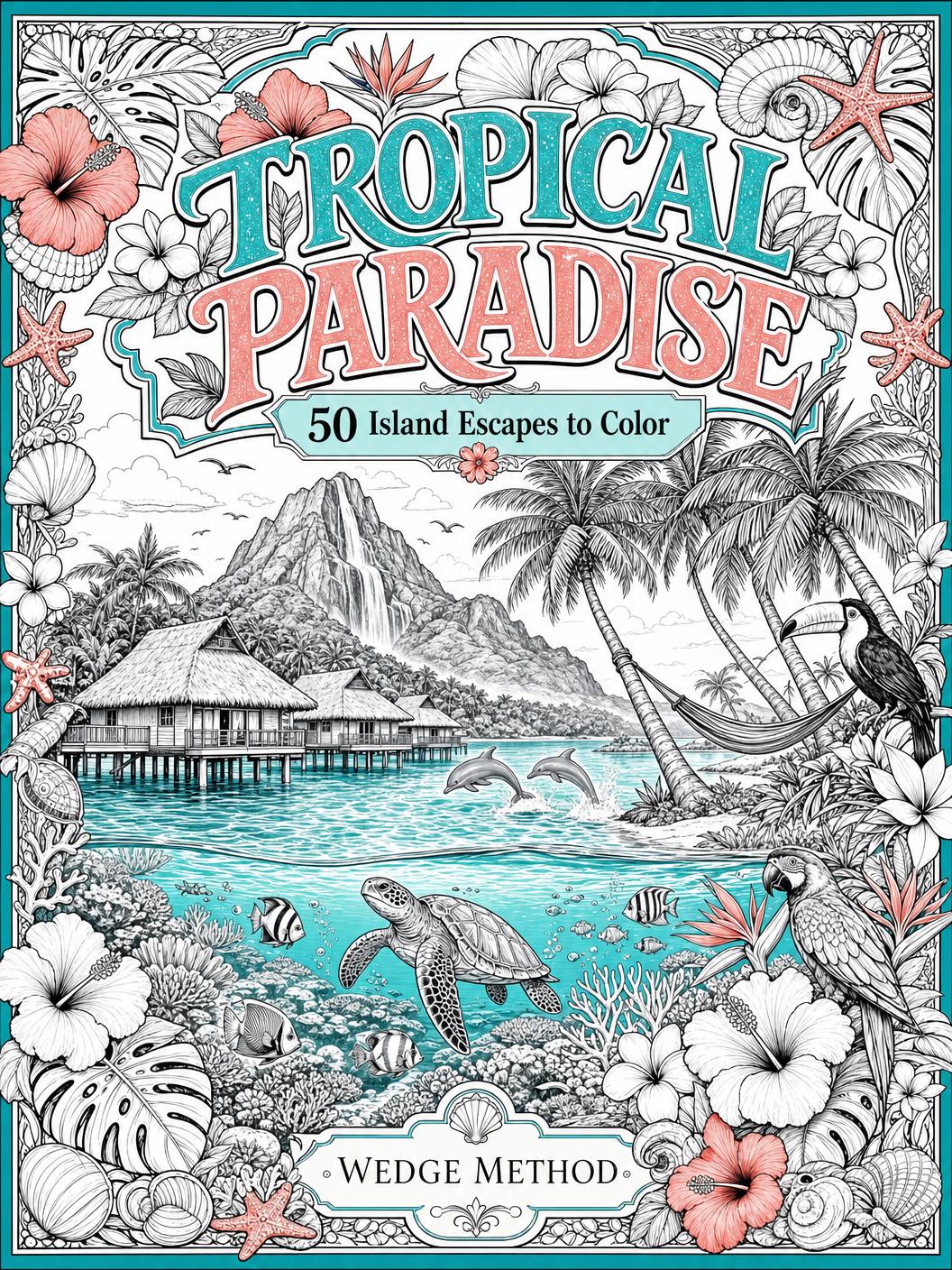 Tropical Paradise Coloring Book for Adults | Instant PDF Download, 50 ...
