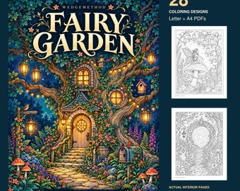 Fairy Garden Coloring Book for Adults, 28 Woodland Designs, Letter and A4 PDFs