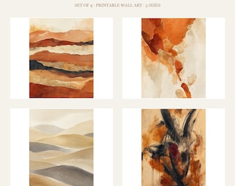 Printable Wall Art Set of 4 | Abstract Neutral Terracotta | Boho Gallery Wall | Instant Download