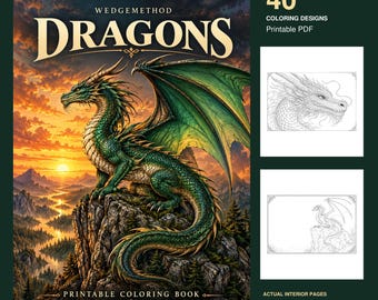 Dragon Coloring Book for Adults & Teens, 40 Intricate Fantasy Pages, Printable PDF