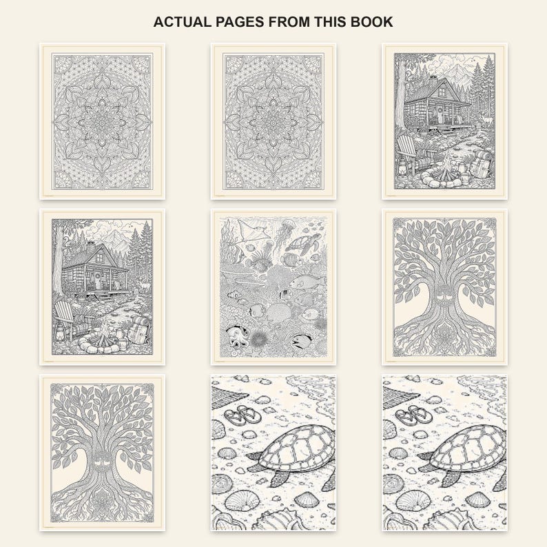 Mandala-, camping- och tropiska målarbokspaket för vuxna, 104 designer, 3 böcker, målarpresent till henne, utskrivbar PDF US Letter bild 1