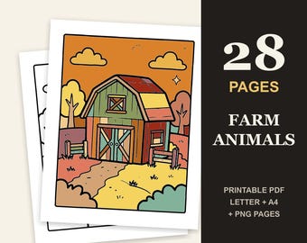 Farm Animals Coloring Book for Kids Ages 3-8, 28 Printable Pages (PDF)
