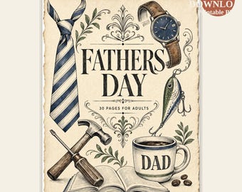 Father's Day Coloring Book — 30 Relaxing Dad-Themed Pages for Adults — Printable PDF Download