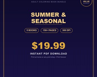 Pacote de Livros de Colorir de Verão e Estações do Ano — 5 Livros, Mais de 150 Páginas — PDF para Imprimir e Baixar Agora