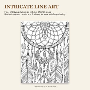 Boho Dreamcatcher Coloring Book for Adults, 28 Intricate Feather and Bohemian Pages, US Letter and A4 PDF image 6