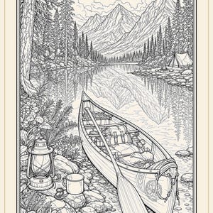 Camping Coloring Book for Adults, 28 Detailed Outdoor, Mountain Lake and Campfire Pages, Nature Coloring, US Letter and A4 PDF image 12