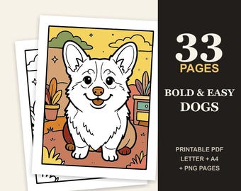 Bold and Easy Dog Coloring Book for Adults and Seniors, 33 Cute Dog Pages, Printable PDF