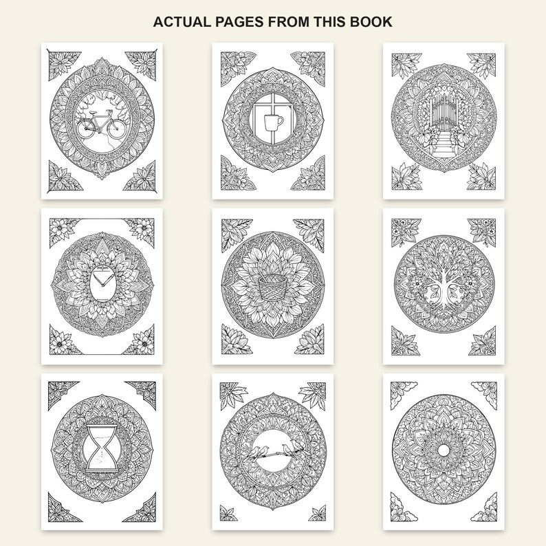 Mandala Coloring Book for Adults, 40 Detailed Mindfulness Mandalas, Printable PDF image 3