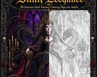 Livro de Colorir Elegância Gótica Sombria — 106 Páginas | Fantasia Sombria para Colorir para Adultos | Estética Gótica Bruxa | PDF para Imprimir