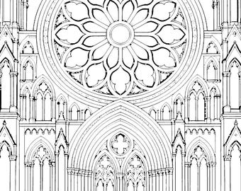 Gothic Cathedral Coloring Pages for Adults — 40 Architecture Pages PDF | Instant Download