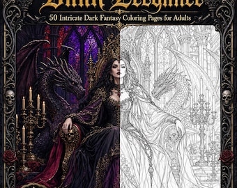 Gothic Coloring Book — 50 Printable Pages for Adults — Dark Fantasy Spooky Art — PDF Download