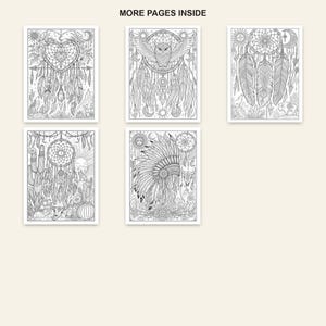 Boho Dreamcatcher Coloring Book for Adults, 28 Intricate Feather and Bohemian Pages, US Letter and A4 PDF image 5